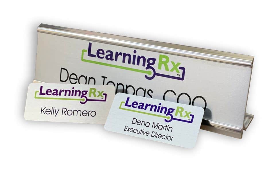 Silver name badges and name plate